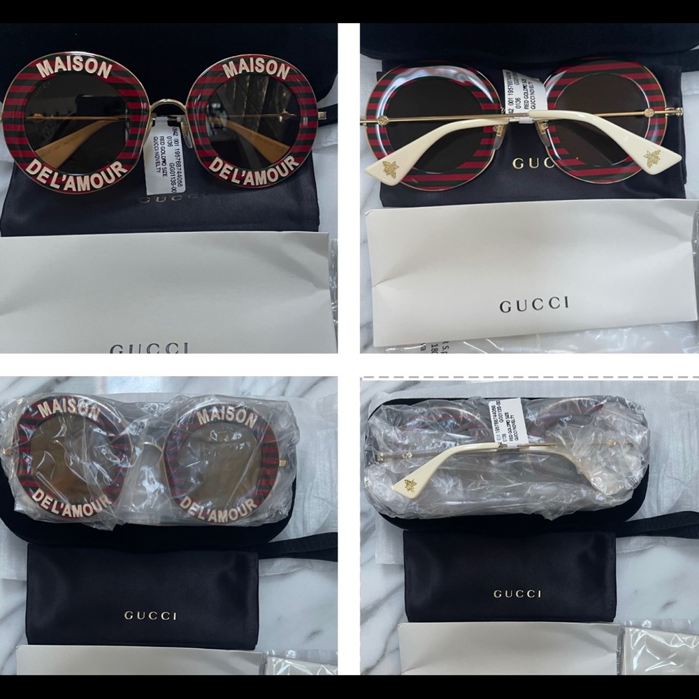 CELEB’S FAV GUCCI MAISON DEL’ AMOUR  ROUND DARK GREEN AND RED STRIPES SUNGLASSES - Picture 16 of 16